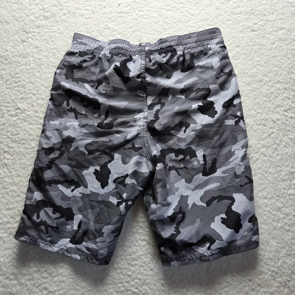 Nike Athletic Shorts Boys XL Gray Camo Mesh Elastic Waist Gym Training Summer